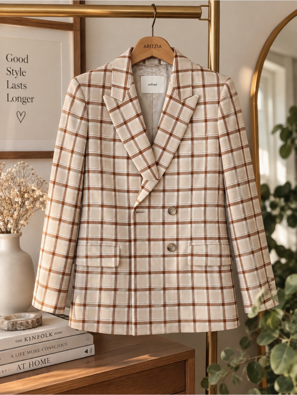 Wilfred Plaid Double-Breasted Shirt Jacket - Cream & Brown